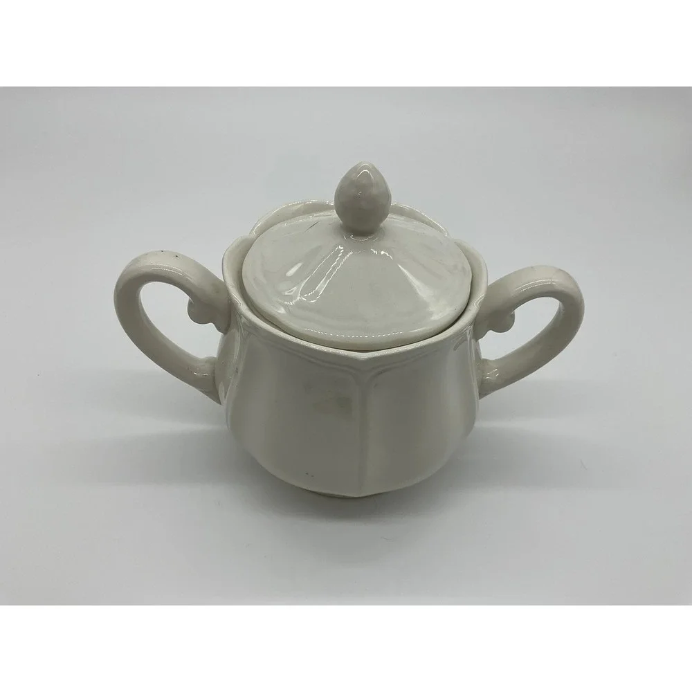 Vintage Sugar Bowl‎ Unisex OS White Scalloped Ceramic Lidded Tea Service